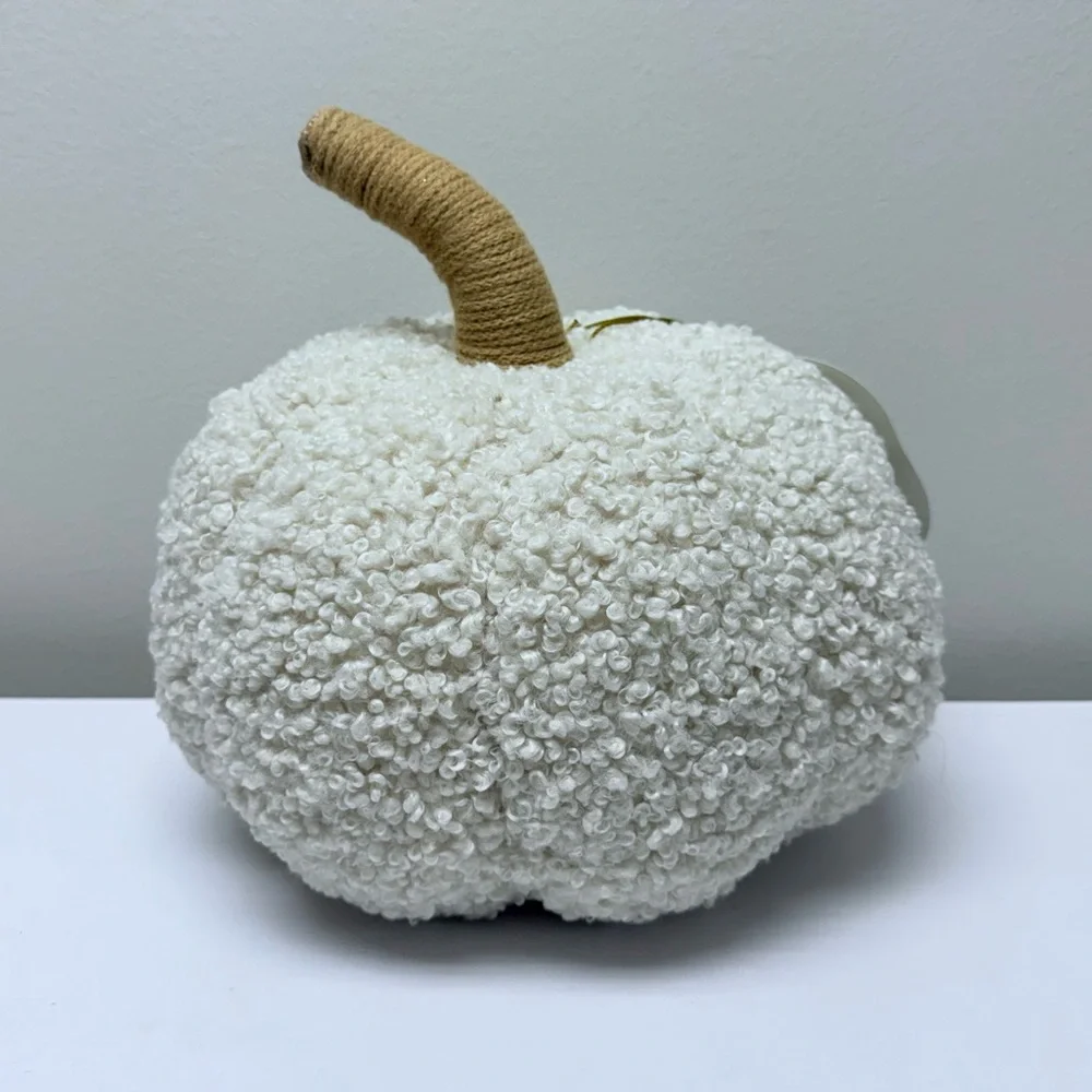 New Large Teddy Boucle Pumpkin Shaped Pillow in Almond by Threshold Fall Decor